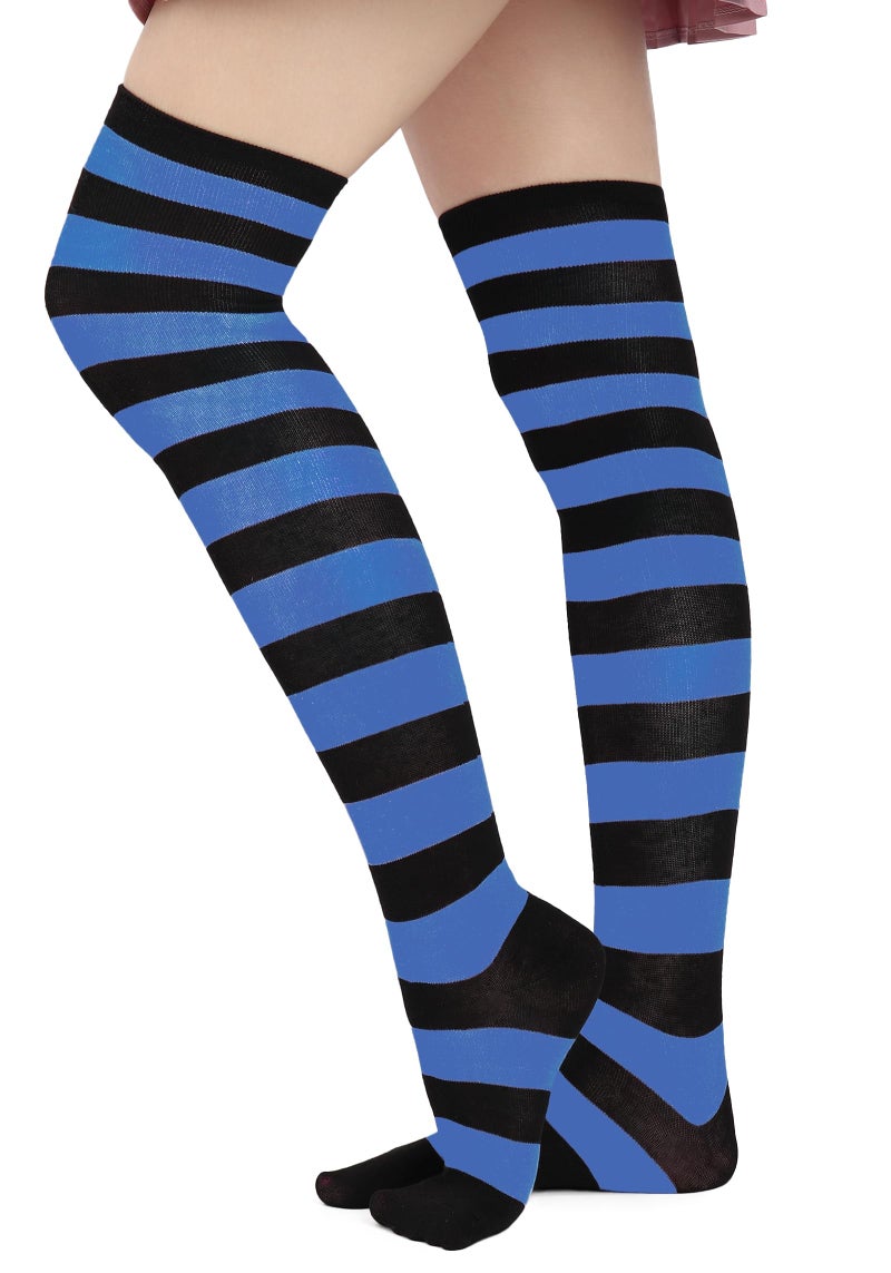 DAZCOS Striped Thigh High Socks Elastic Over The Knee Knit Stockings for Daily or Anime Cosplay (Blue + Black) - Image 5
